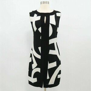Joseph Ribkoff Sheath Dress Womens US 6 Black White Keyhole Stretch Slit